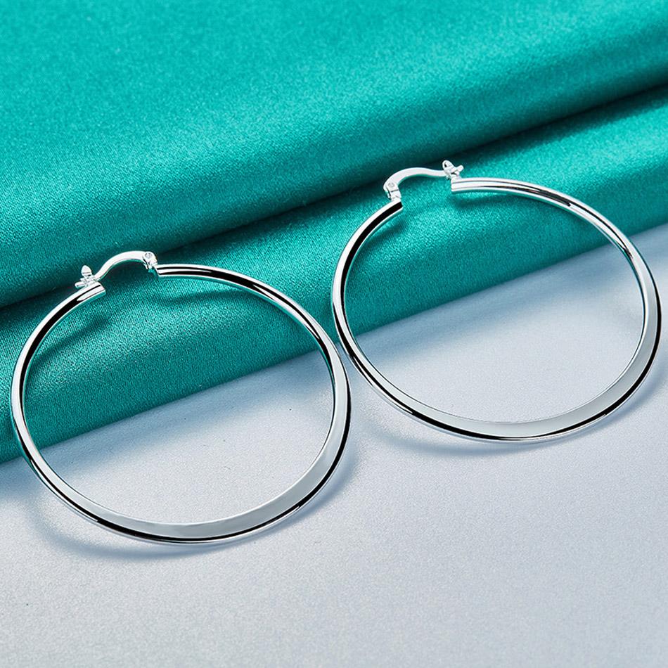 URMYLADY 925 Sterling Silver 55mm Round Flat Earrings For Women Wedding Party Charm Jewelry