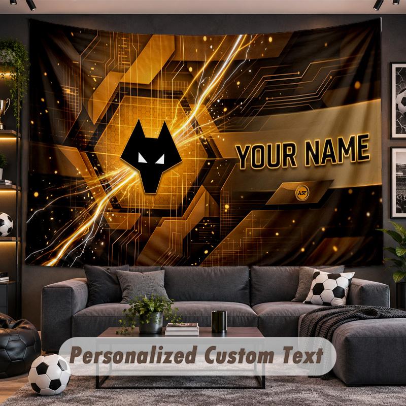 Wolverhampton Wanderers Football Personalized Tapestry Support Custom Name, Wall Art Home Decoration