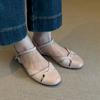 Sheepskin Version~ Retro Literary Summer Wear Leather Sandals Women's Low-heeled Hollowed-out Versatile Temperament Casual Roman Shoes