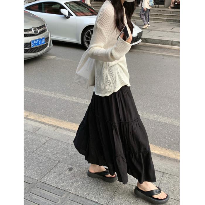 Юбка А-силуэта с высокой талией в французском стиле для женщин - Элегантная весенняя юбка миди с оборками