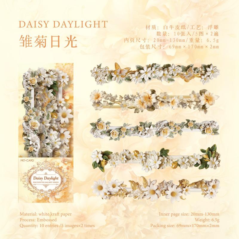 10-Sheet Long Strip Floral Border Sticker Pack Elegant Flower Frame Designs Soft Tones Self-Adhesive for Journal DIY Scrapbook