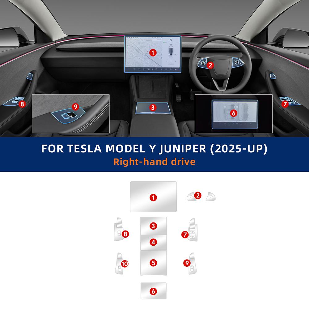 TPU Interior Protective Film For Tesla Model Y Juniper Juniper 2025 2026-UP Navigation Screen Anti-Scratch Sticker Accessories