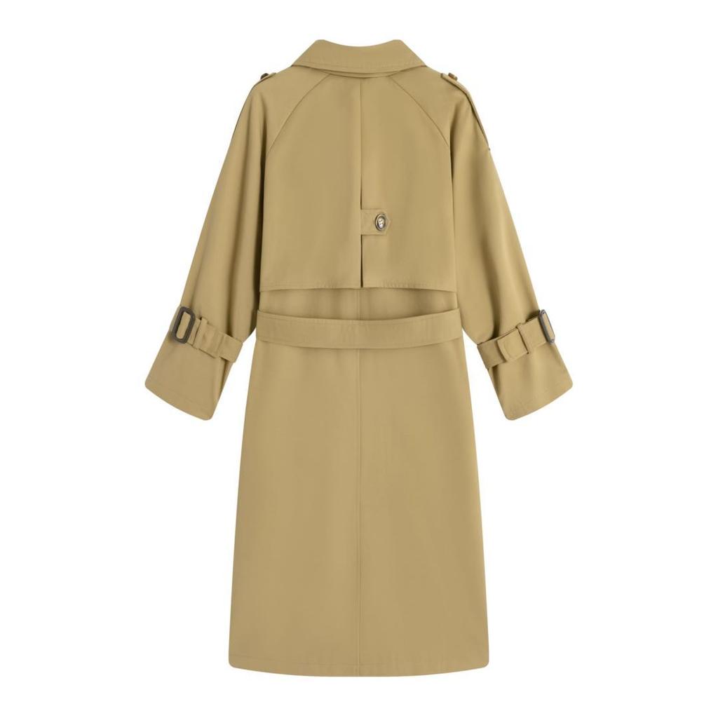 Женская весна и осень, новая длинная ветровка цвета хаки в стиле Хепберн, свободная двубортная куртка большого размера для женщин