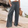 Women's Casual Loose High Waist Cotton Linen Wide Leg Long Pants With Pockets