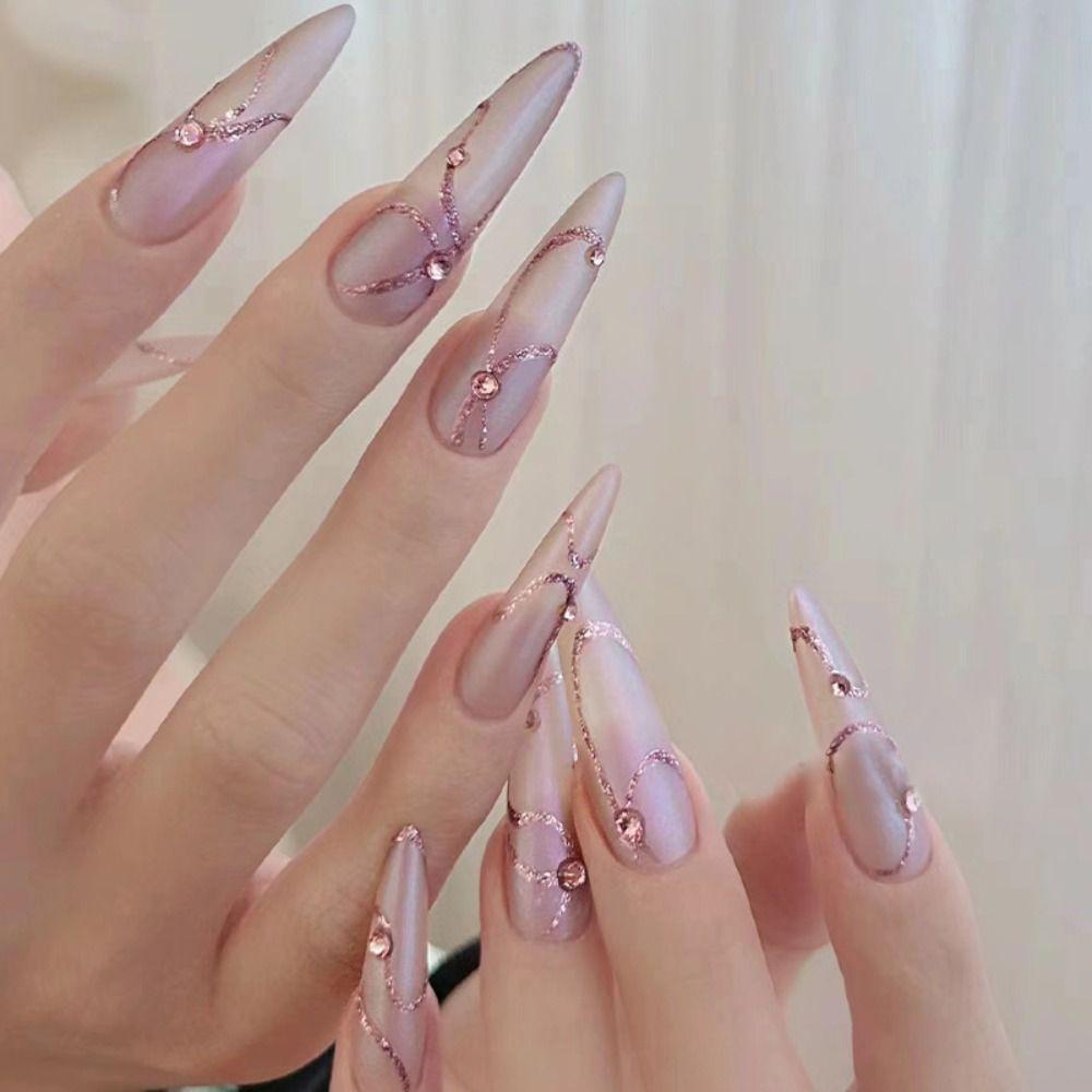 24pcs Long Stiletto and Ballerina Fake Nials Cat Eye Press on Nails Manicure False Nails DIY