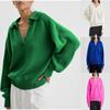 Autumn Winter Women's Knit Polo Neck Pullover Green Sweater Luxurious Relaxed-fit Slimming and Versatile Top