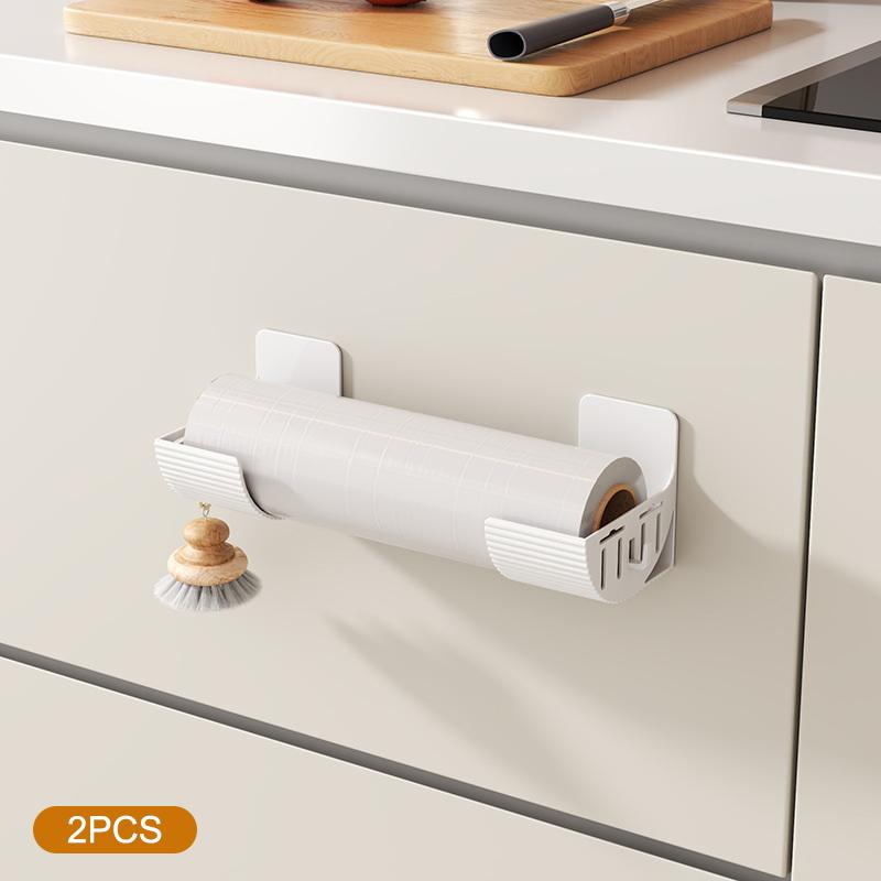 2Pcs No-Drill Kitchen Storage Rack Set, Multi-Functional Fresh Film Garbage Bag Organizer for Cabinet Refrigerator Side