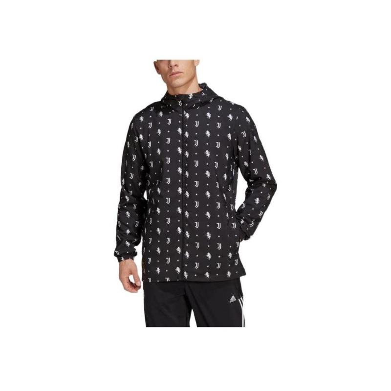 adidas SS22 Однотонная мужская куртка с капюшоном и логотипом, полный принт, длинный рукав, верхняя одежда, черный цвет HB6013
