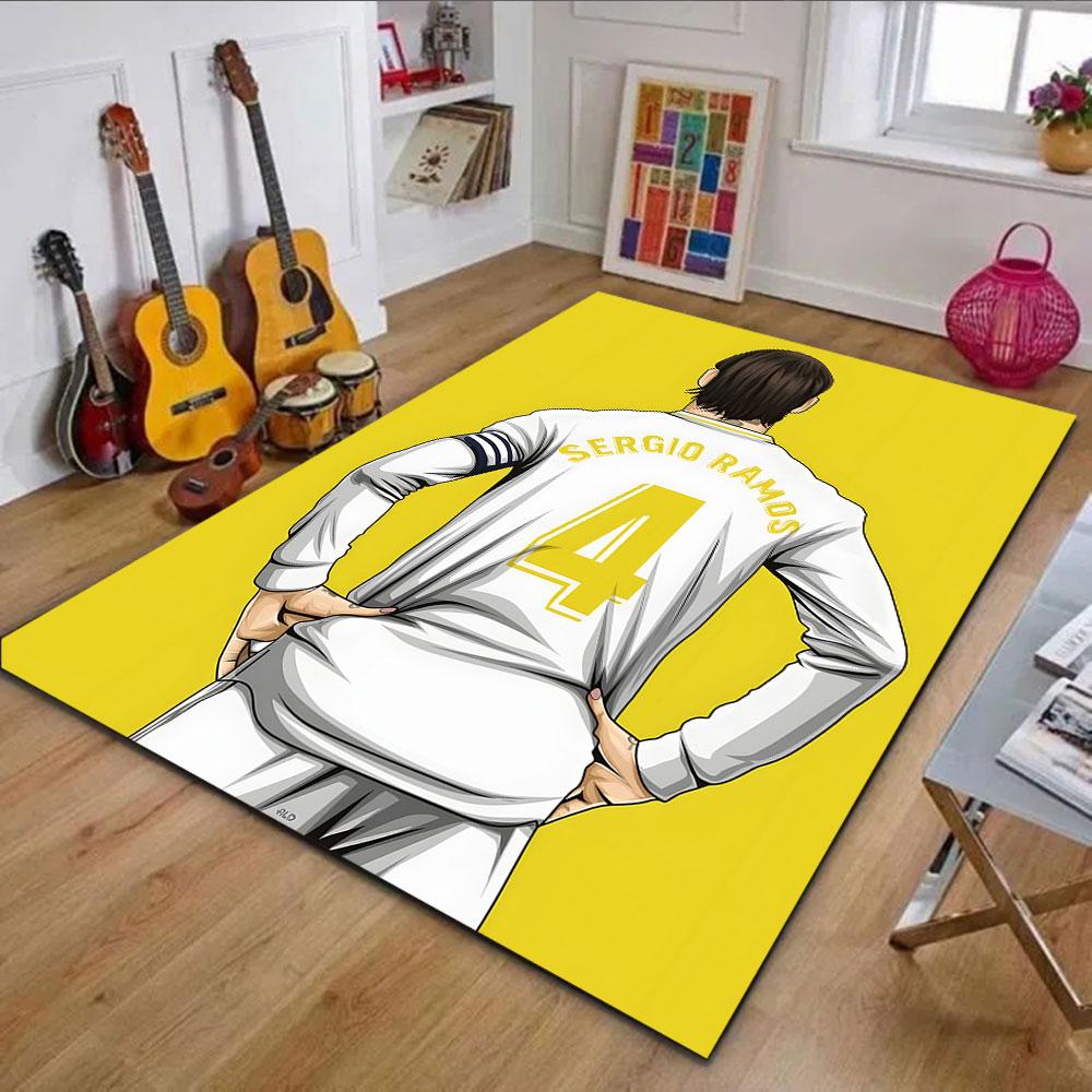 Soccer Legend in White Patterned carpet, non slip mat suitable for living room and bedroom sofas