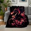 Fantasy Dragon with Fire and Flowers Wall Art Print PosterBlanket Flannel Throw Blanket for Sofa, Bed, Travel, Camping, Office, Couch, Chair