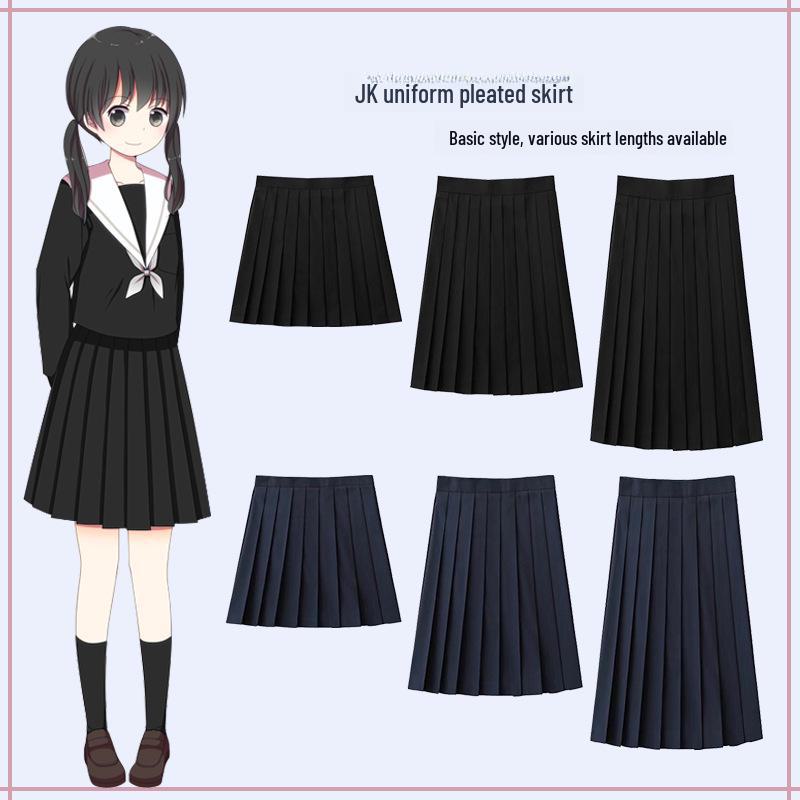 Японская плиссированная летняя школьная юбка JK - чистый черный индиго, в стиле колледжа