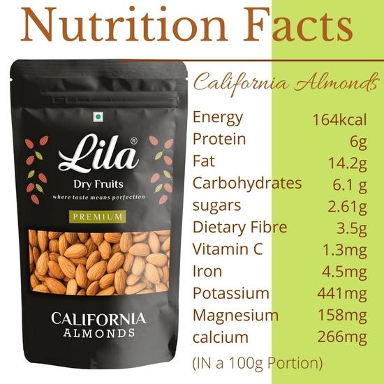 LILA DRY FRUITS California Almonds 200 Grams | Raw and Natural Badam for Healthy Snacking | Almond for Cooking, Dieting & Breakfast