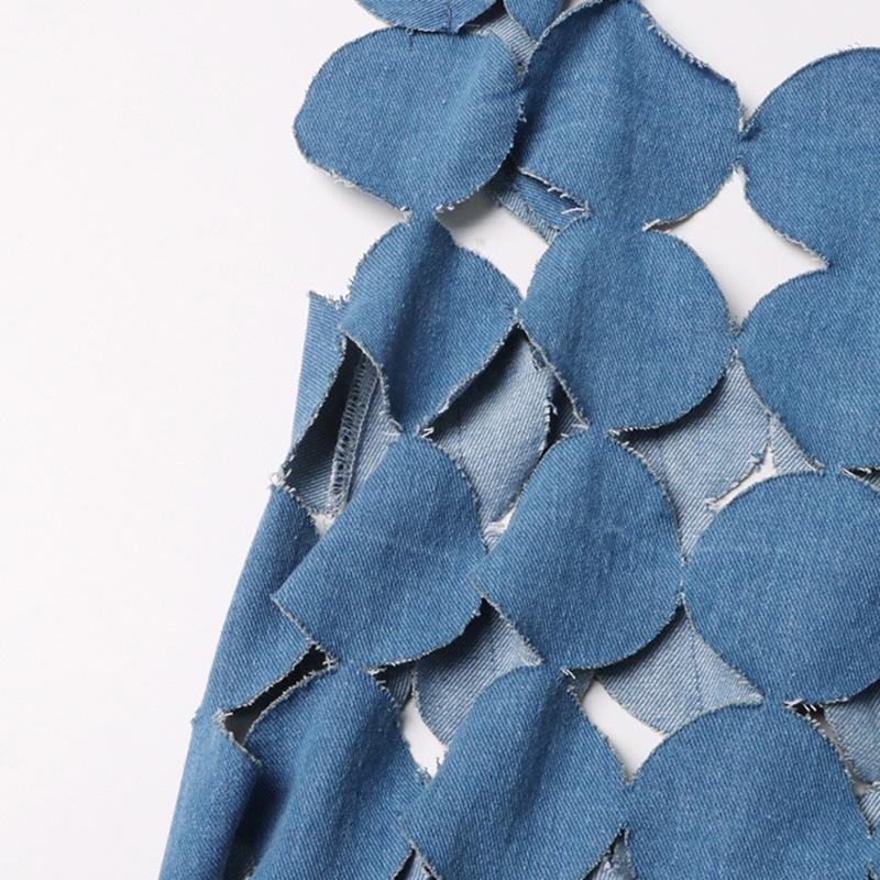 Spring 2025 Fashion: Sexy Blue Denim Tassel Suspender Dress for Women