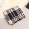 Double-Sided Velvet Scarf With Tassel Decoration Plaid Print Autumn Winter Warm Cashmere-Like