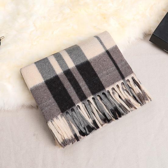 Double-Sided Velvet Scarf With Tassel Decoration Plaid Print Autumn Winter Warm Cashmere-Like