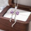 925 Sterling Silver Butterfly Pendant Necklace for Women, Natural Amethyst/Topaz Crystal Necklace, INS Style Dainty Jewelry Gift