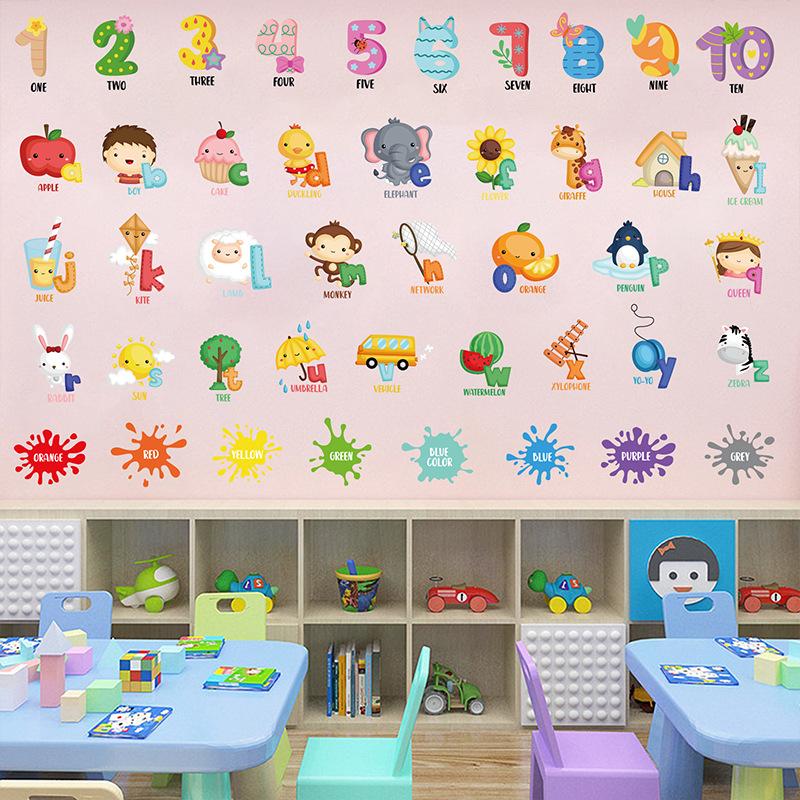 Наклейки с английскими буквами из мультфильмов, цифры, погода, раннее образование, распознавание, украшения для детской комнаты