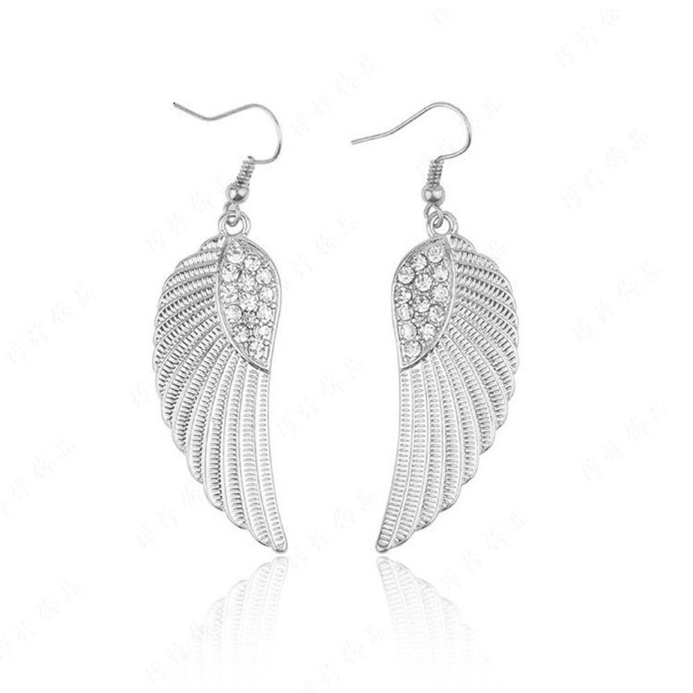 Gift Simple Long Crystal Rhinestones Women Jewelry Elegant Angel Wings Dangle Earrings Drop