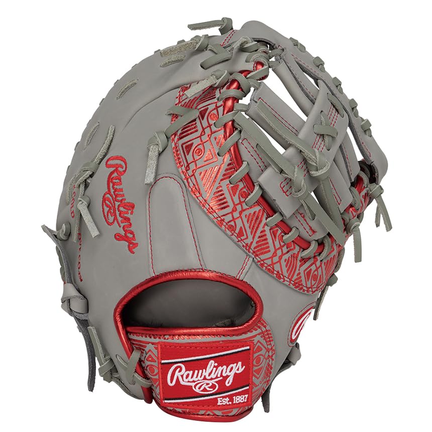 Rawlings Бейсбольная перчатка HOH® CLOUD METAL GR5FHCM53 для первого броска, мягкая, основа, серая/алая, 11,75 дюйма, для левой руки