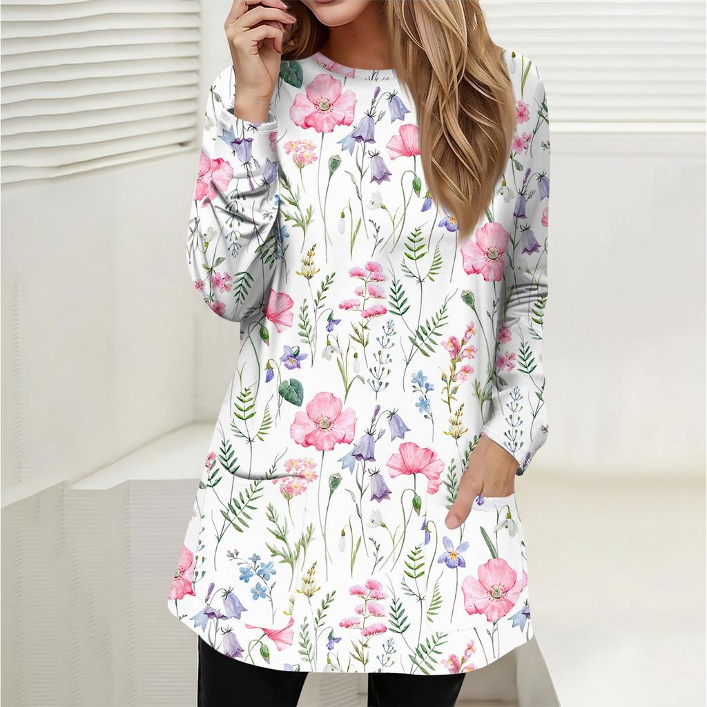 Женская толстовка, пуловер, спортивная одежда, карман, принт, повседневный топ с круглым вырезом и длинными рукавами