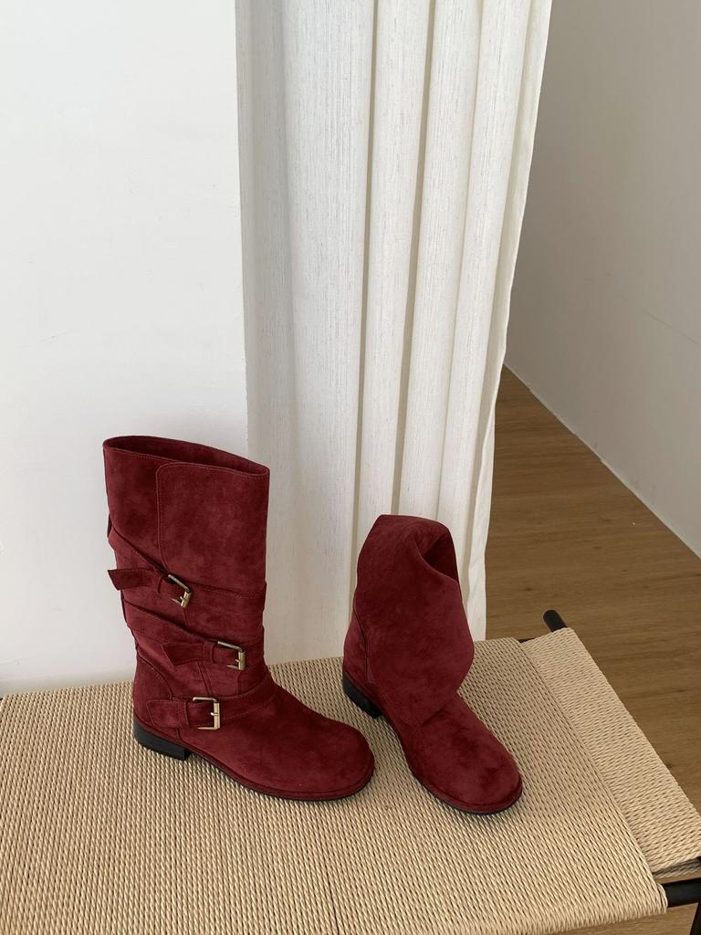 Coarse heel French retro western cowboy boots women's boots 2025 new mid-tube stack knight boots