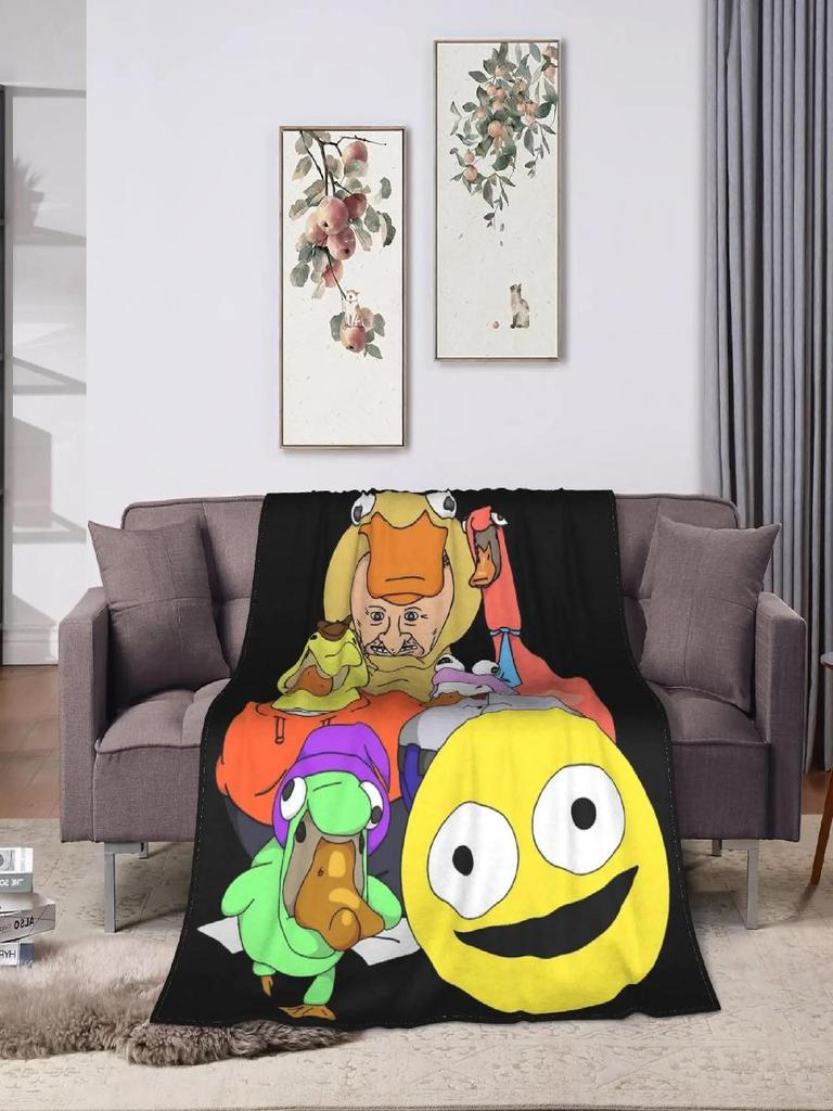 Soft Flannel Throw Blanket for Students Airplane Travel Living Room Sofa Bed Smiling Friends Ducks Design