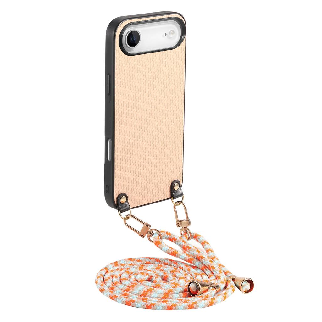 For iPhone Air Case Carbon Fiber Texture PU+PC+TPU Anti Drop Phone Cover with Crossbody Lanyard
