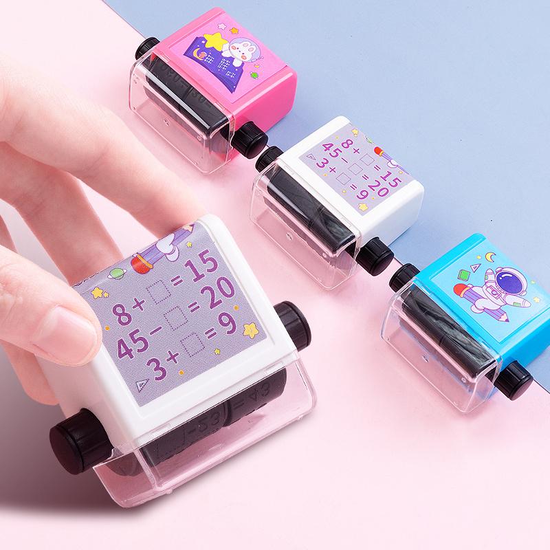 1pcs Teaching Stamp Math Problems Design Fill In The Blank Roller Reusable Student Digital Stamper Within 100 Math Practice