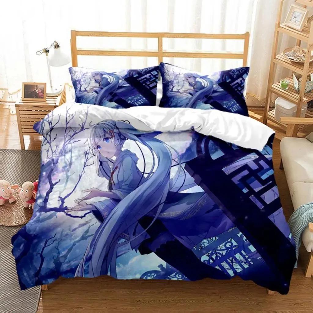 Anime Princess Girl Hime Bedding Set Boys Girls Twin Queen Size Duvet Cover Pillowcase Bed Kids Adult Fashion Home Textileextile