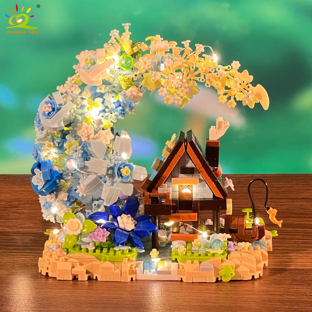1343 детали MOC Цветочный Лунный Дом Микро Строительный Блок деревянный дом Модель Алмазный Кирпич Игрушка для Детей Декор Стола