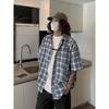 Men'S Checkered Square Neck Youth Fashion Japanese Style Artistic Men'S Loose Fitting Shirt New Long Sleeved Fashion Autumn Trend Harajuku