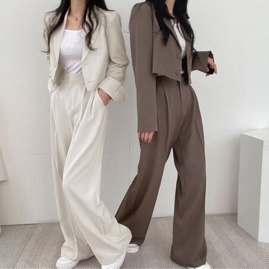 Yousheng Повседневные деловые наряды для женщин Укороченные пиджаки Брюки широкого кроя Костюмный комплект Осень Комплект из 2 предметов для работы Офисный комплект