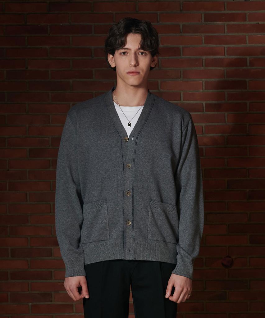 Prodeshirt Vintage Two-Tone V-Neck Cardigan (Gray)