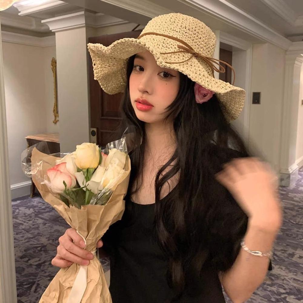 Sun Protection Seaside Sun Hat Large Brim Bow Panama Hat Summer Beach Fisherman Hat