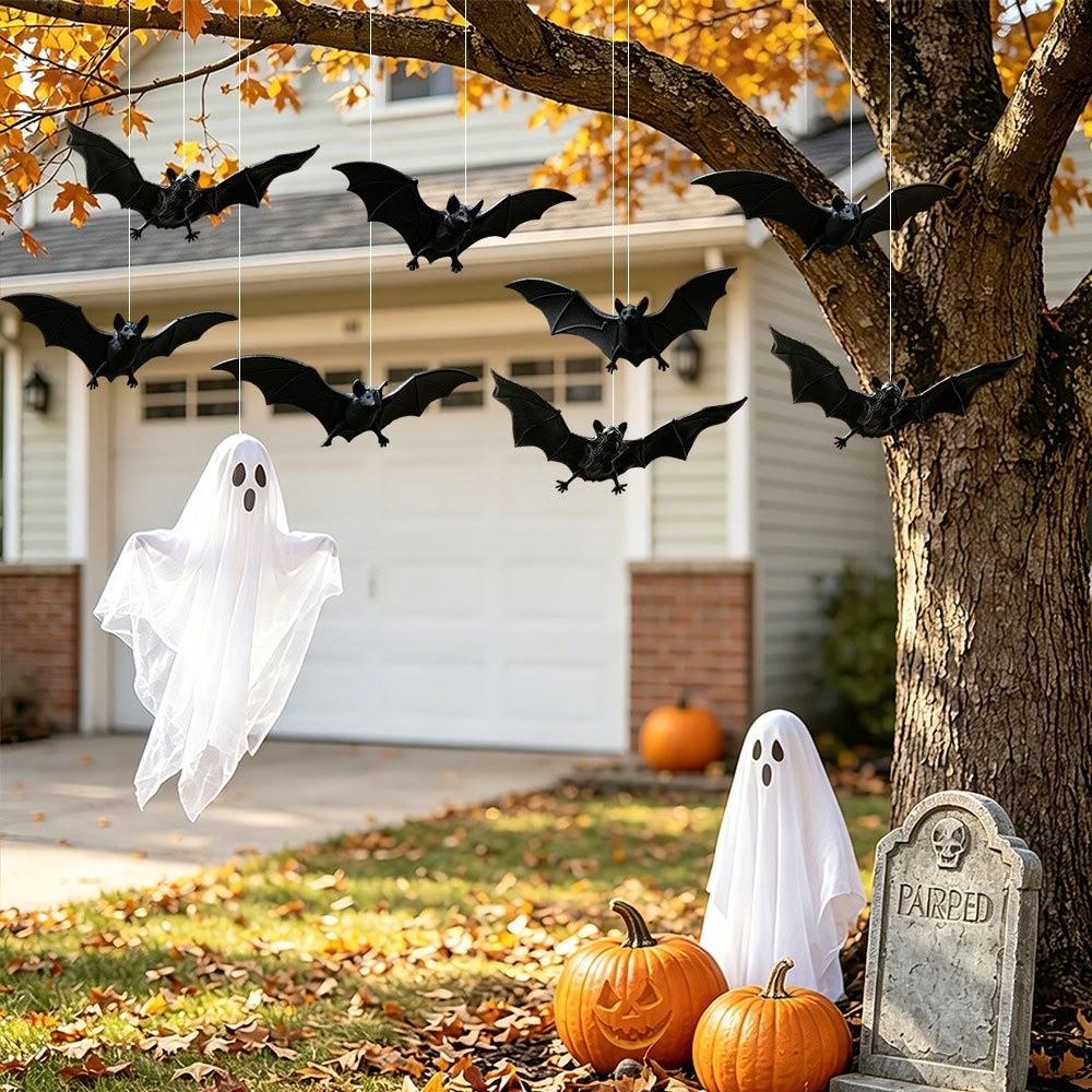 3D Black Bat Halloween Bat Hanging Ornament PVC Flying Bat Wind Chime Indoor and Outdoor