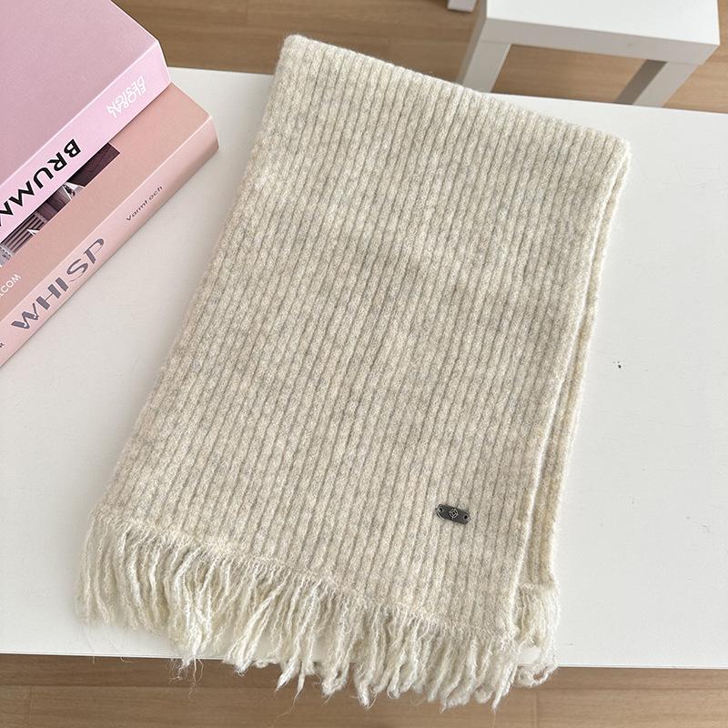 Шерстяной шарф для женщин Вязаный шарф из пряжи Однотонная шаль для пар Модный шарф с кисточками для мужчин