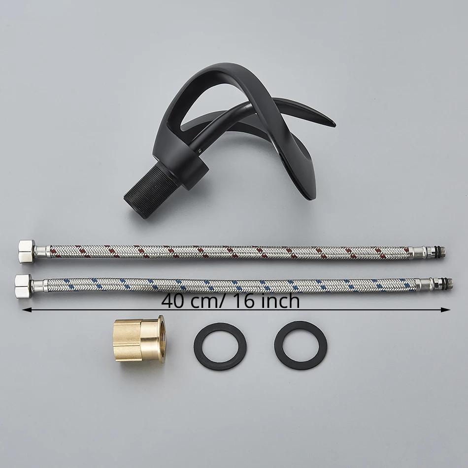 Uythner Роскошный Креативный Водопадный Смеситель для Раковины Однорычажный Настенный Смеситель для Раковины Черная Латунь Горячая Холодная Вода для Ванной Комнаты Смеситель для Туалетного Столика