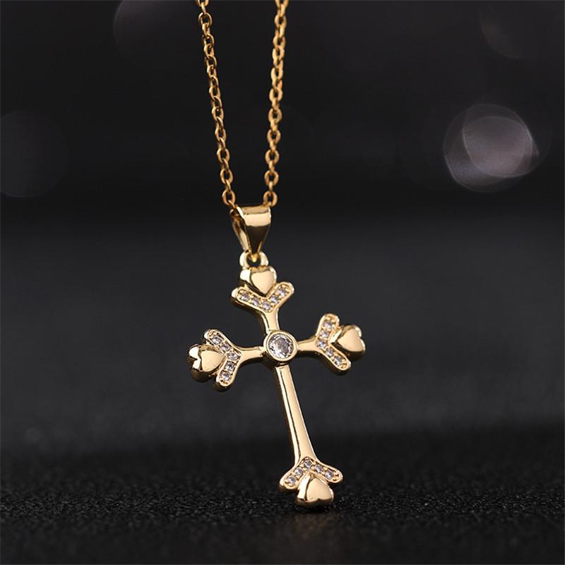 Vintage Punk Zircon Cross Pendant Necklace Stainless Steel Fashion Choker Collar Jewelry Birthday Gifts For Women Girls