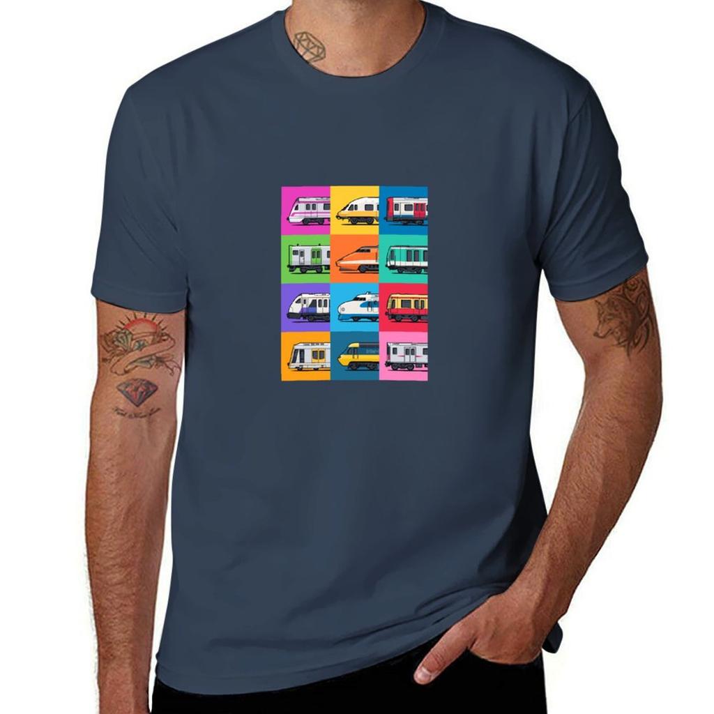World Trains Grid Pattern TShirt Casual Street Style Short Sleeve Tee TShirt