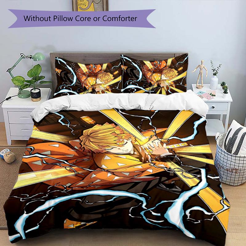 3pcs Agatsuma Zenitsu (4) Design Cover Set - HD Printed Bedding with 1 Cover and 2 Pillowcases - Perfect for Home and Dorm Decor