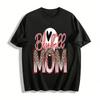 Футболка с принтом в виде сердца с леопардовым принтом, графика 'Baseball Mom', повседневная, из чистого хлопка