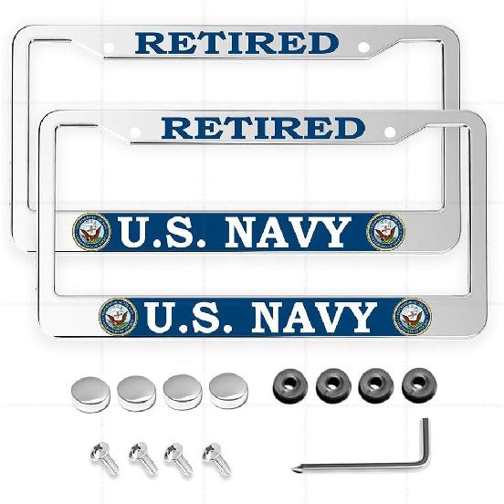 2 Pcs License Plate Frame for U.S. Army Veteran Black Matte Aluminum Car Plate Cover Holders with Screw Caps