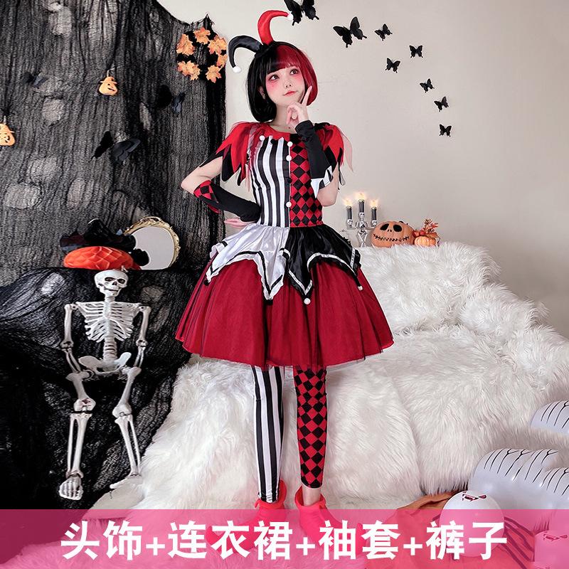 J-yuefang Clown Costume Adult M L XL Polyester Red Black Carnival Cosplay Outfit