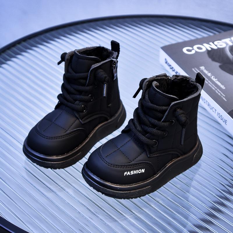 Зимние ботинки для мальчиков 2025 года - на бархатной подкладке, нескользящая подошва, мягкая подошва, теплые хлопковые ботинки для маленьких и средних детей