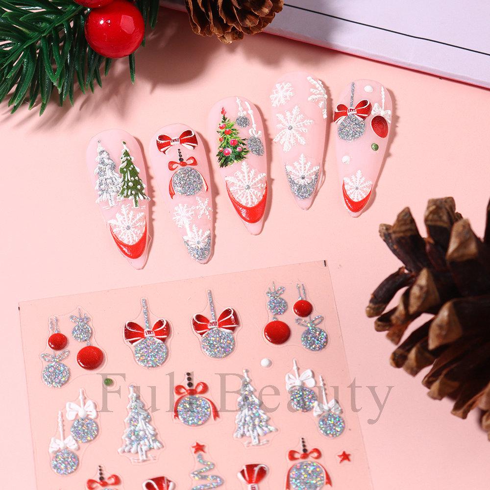 Christmas X Max Snow Manicure Decor Sliders Relief Engraved 5D Embossed Nail Stickers Nail Art Sticker Decal