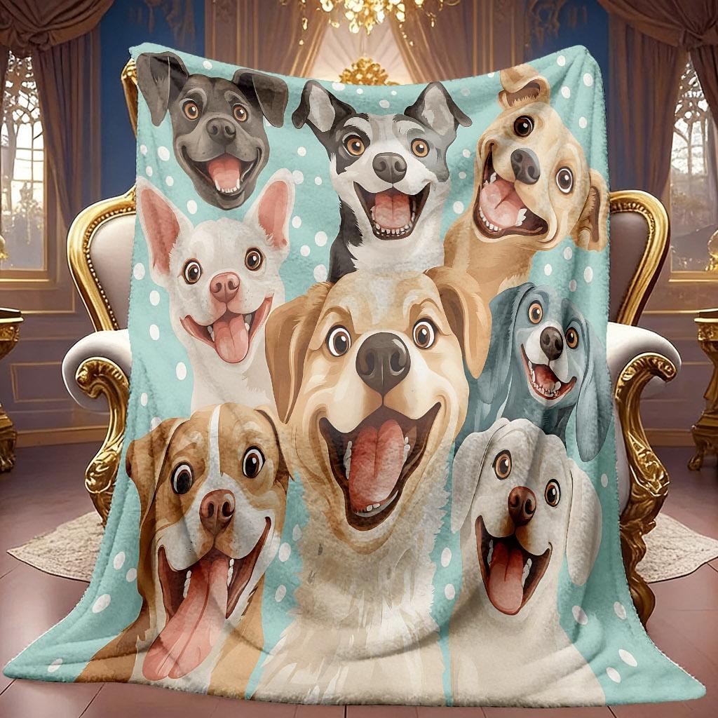 1pc 2D Multi-Dogs Themed Pattern Flannel Blanket, Soft HD Digital Print, Cooling Blanket All-Season Use! Soft And Breathable 100% Polyester Fiber, Ide
