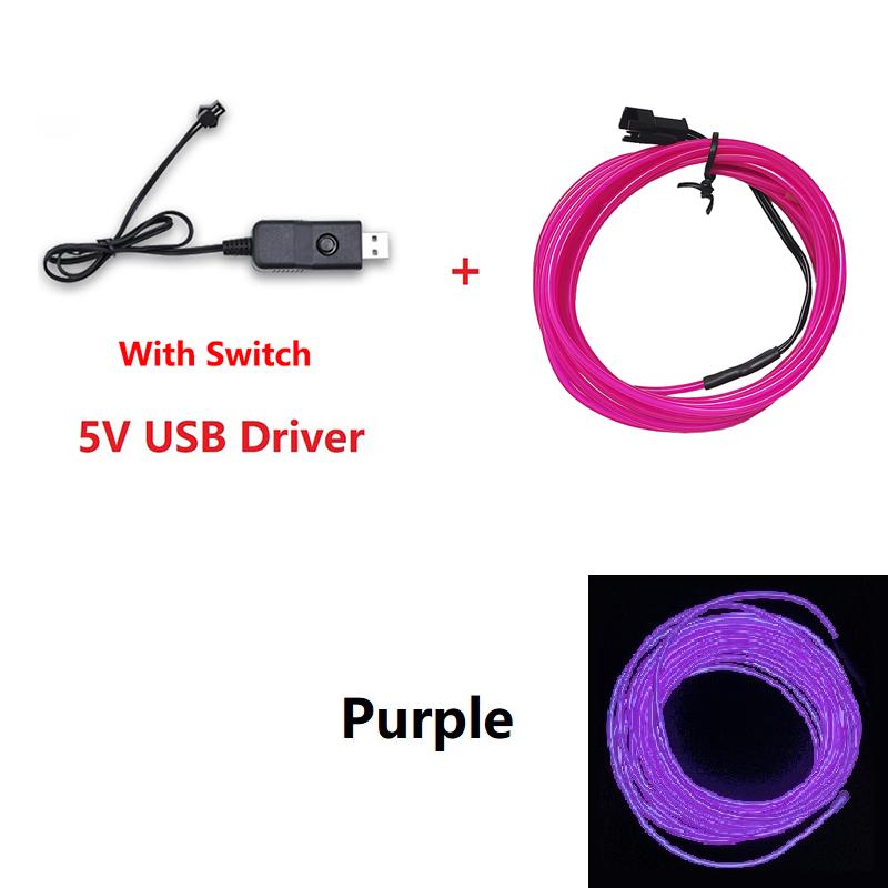 10/5/3/1M EL Wire Cable LED Neon Christmas Dance Party DIY Costumes Clothing Luminous Light Decoration Ball Rave USB Switch Neon Lights 4