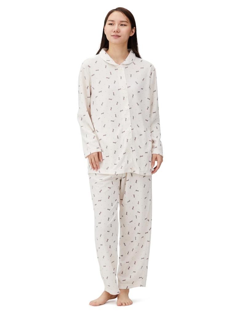 Airin Platinum Antibacterial Quilted Jacquard Easy Cat Pattern Women's One-Touch Pajamas,