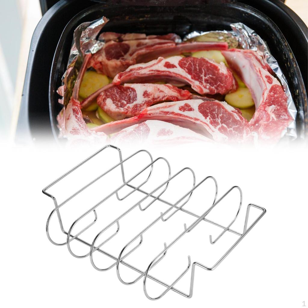 Rib Grill Rack with 4 Slots Accessories Sturdy for Smoking Versatile Space Saving 26x31.5x7.3cm
