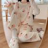 2 шт./комплект Женская зимняя пижама с круглым вырезом и рисунком медведя и персика, длинный рукав, коралловый флис, домашняя одежда, топ и штаны, комплект, свободная домашняя одежда для женщин